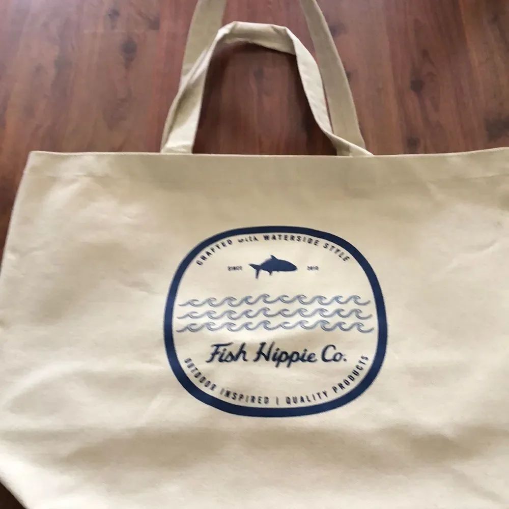 NEW Fish Hippie co. Beige canvas large tote bag. Beach bag.